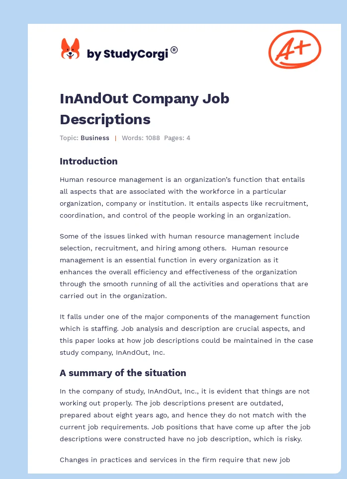 InAndOut Company Job Descriptions. Page 1