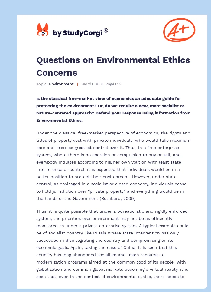 Questions on Environmental Ethics Concerns. Page 1