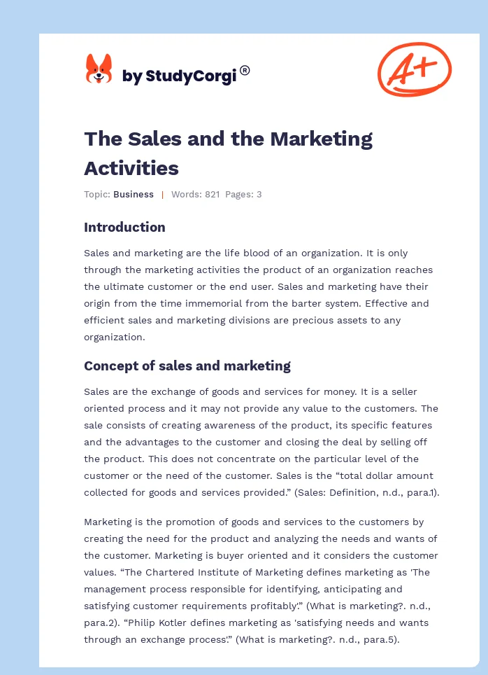 The Sales and the Marketing Activities. Page 1