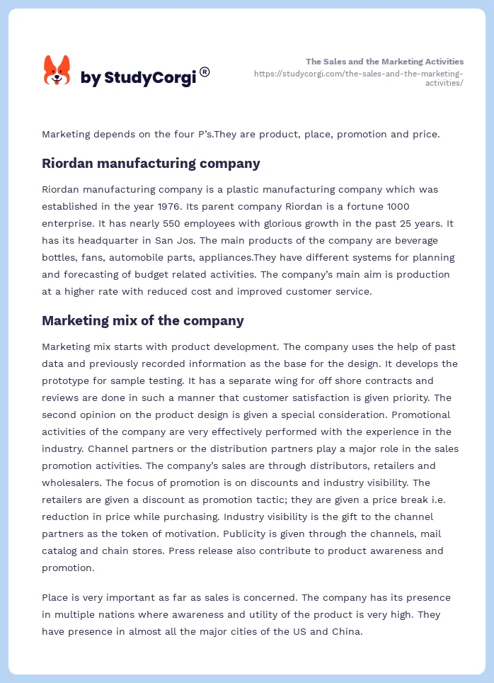 The Sales and the Marketing Activities. Page 2