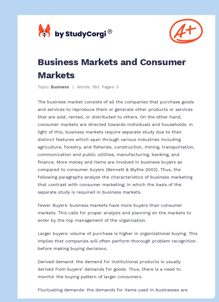 Business Markets and Consumer Markets. Page 1