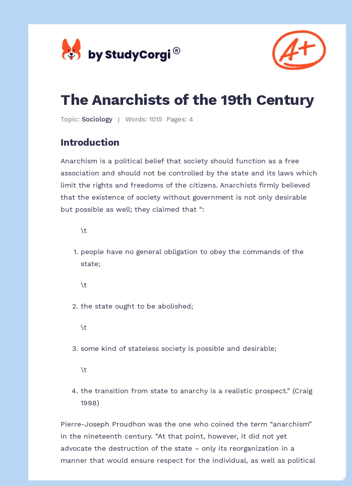 The Anarchists of the 19th Century. Page 1