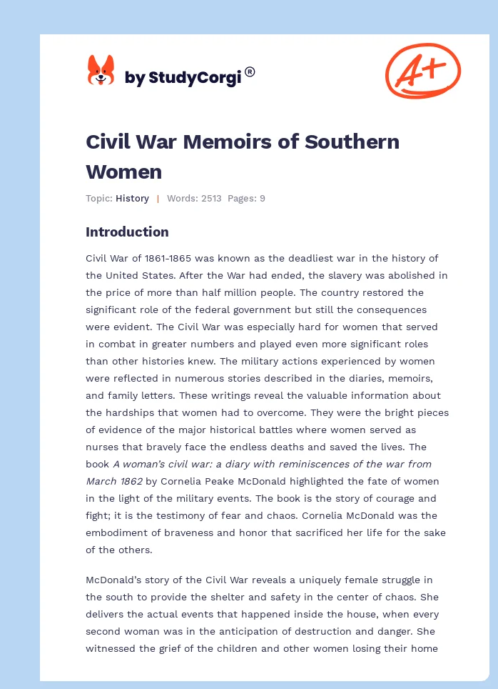 Civil War Memoirs of Southern Women. Page 1