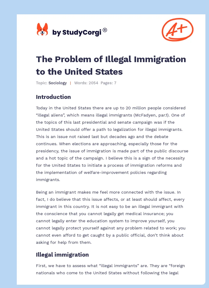The Problem of Illegal Immigration to the United States. Page 1