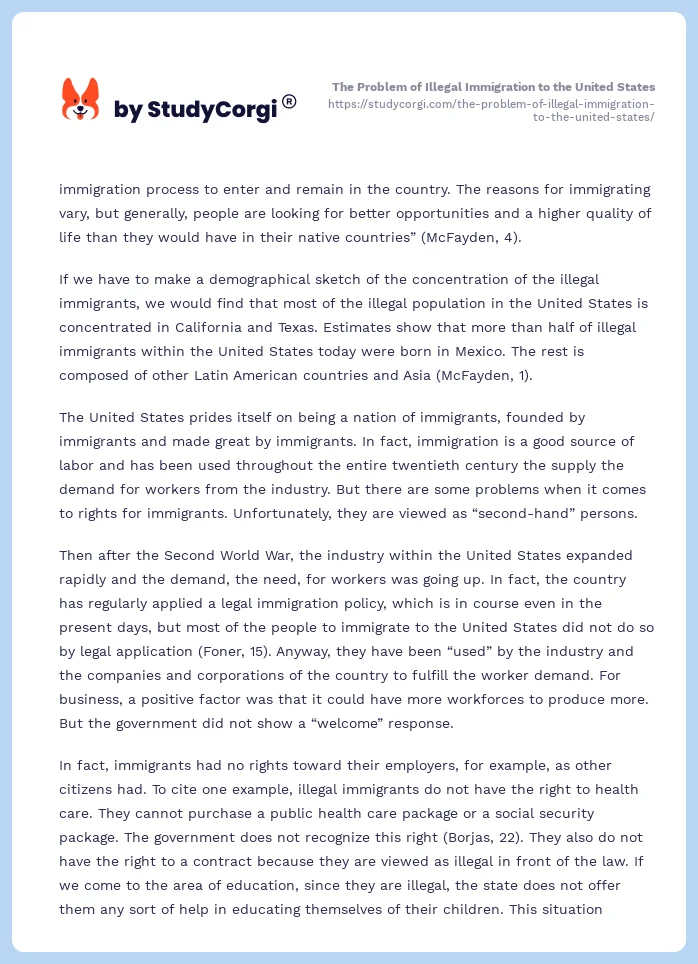 The Problem of Illegal Immigration to the United States. Page 2