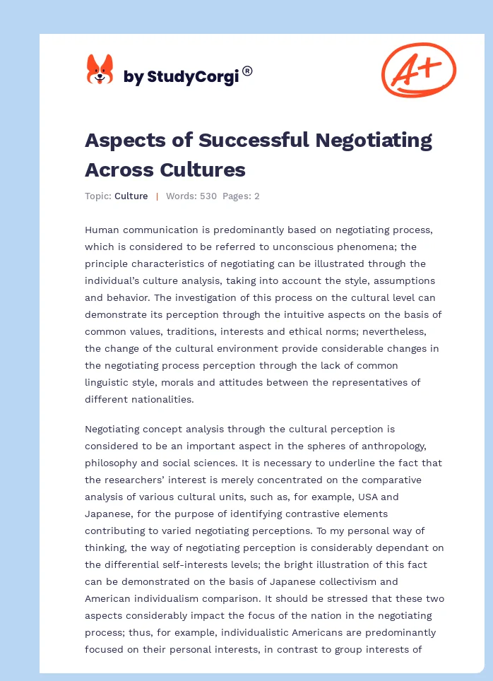 Aspects of Successful Negotiating Across Cultures. Page 1