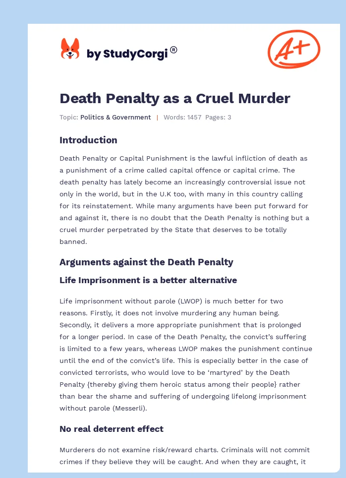 Death Penalty as a Cruel Murder. Page 1