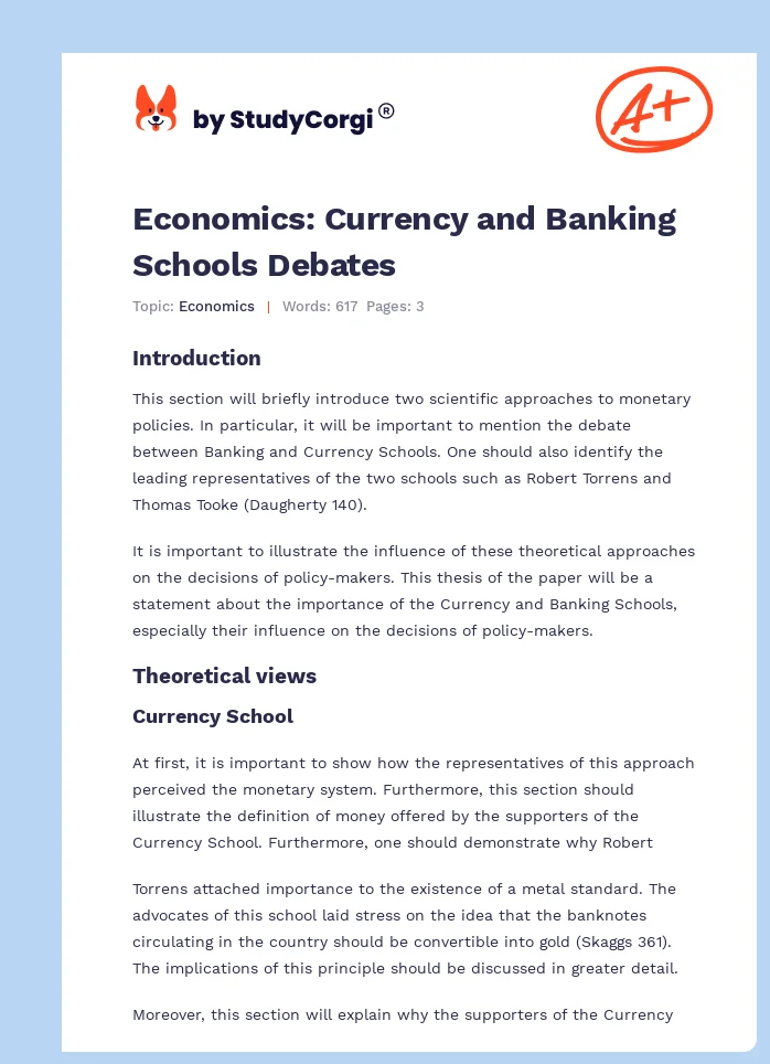 Economics: Currency and Banking Schools Debates. Page 1