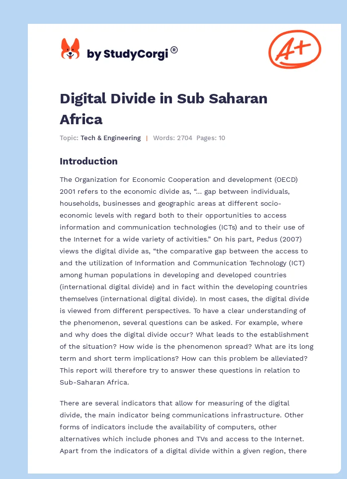 Digital Divide in Sub Saharan Africa. Page 1