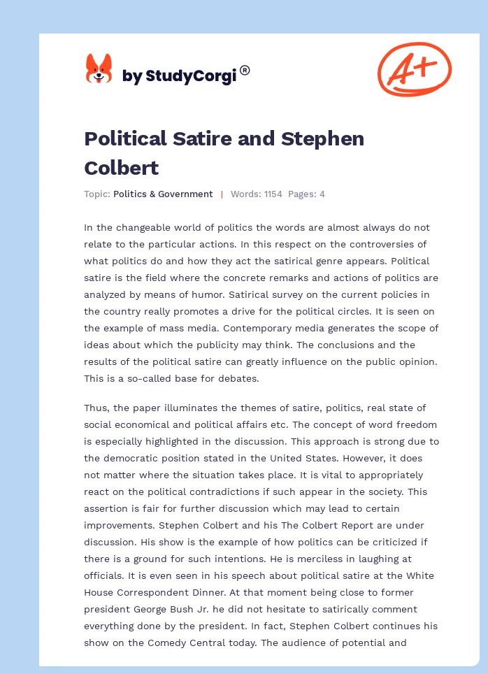 Political Satire and Stephen Colbert. Page 1