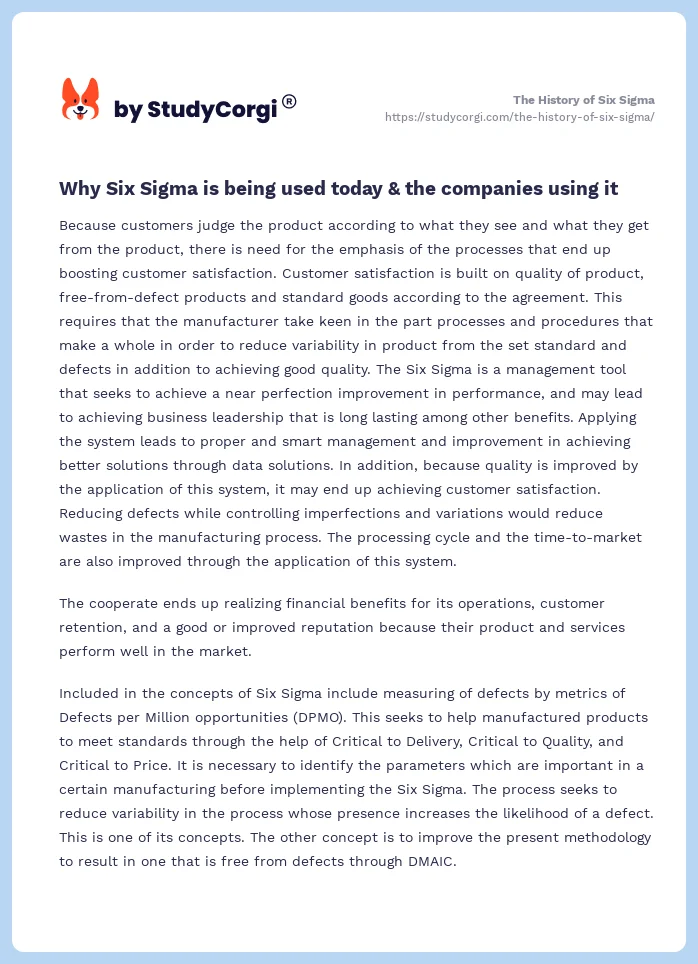 The History of Six Sigma. Page 2