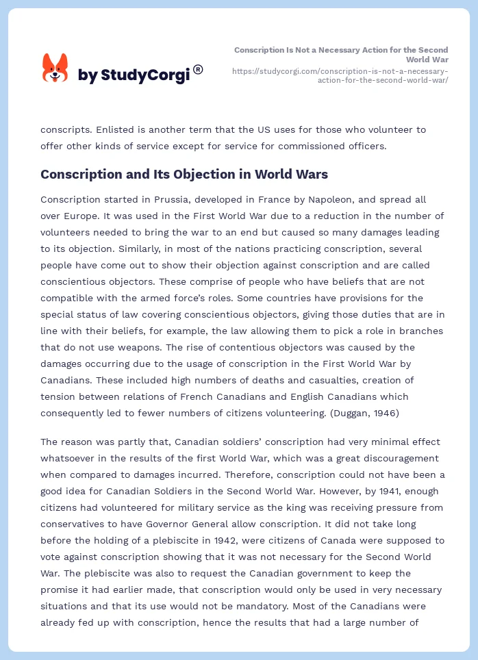 Conscription Is Not a Necessary Action for the Second World War. Page 2