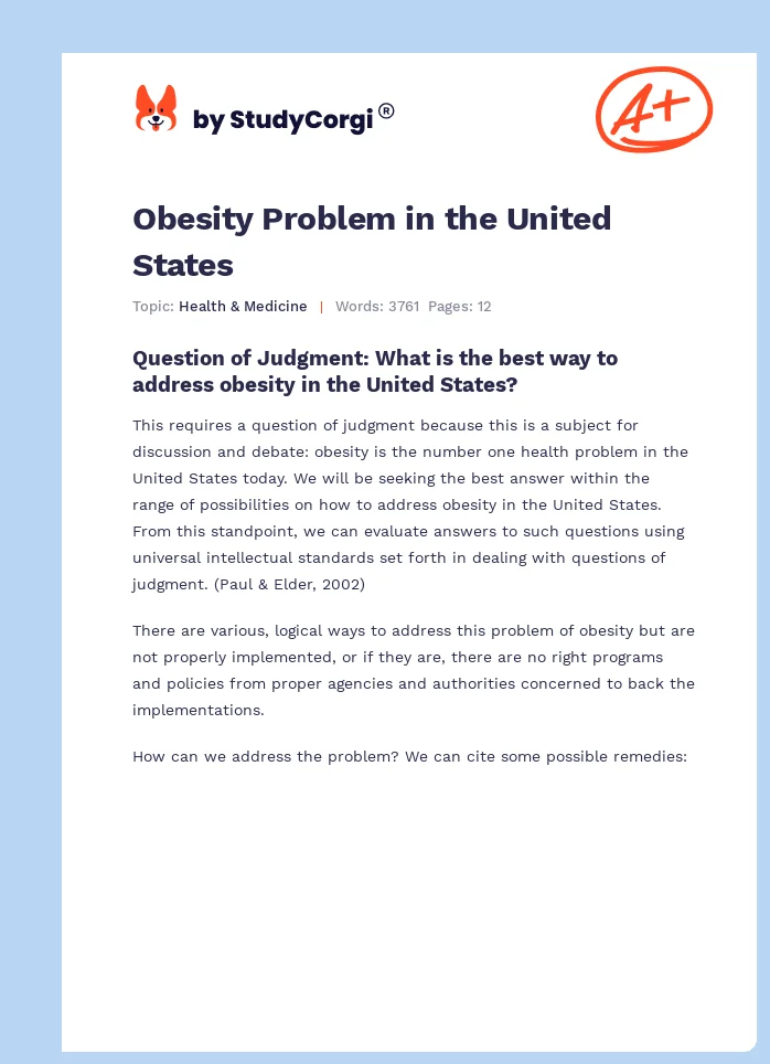 Obesity Problem in the United States. Page 1