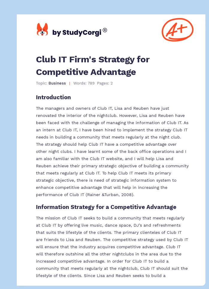 Club IT Firm's Strategy for Competitive Advantage. Page 1