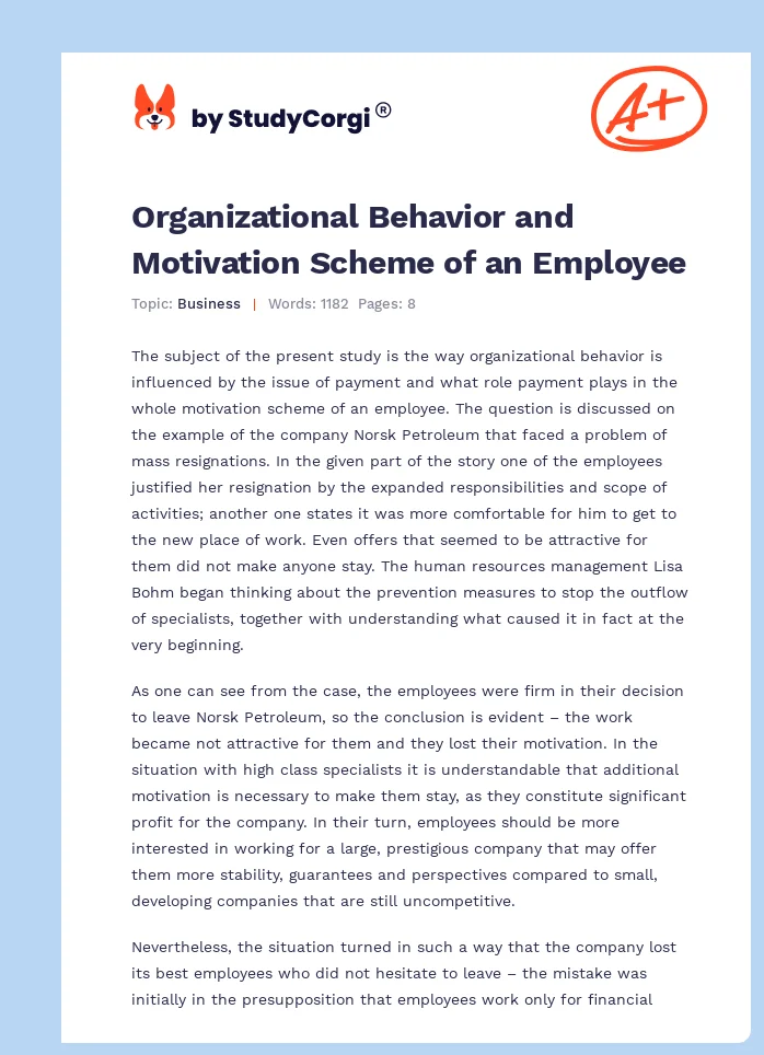 Organizational Behavior and Motivation Scheme of an Employee. Page 1