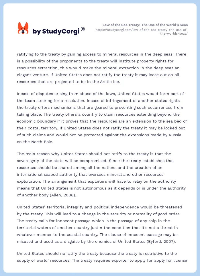 Law of the Sea Treaty: The Use of the World’s Seas. Page 2