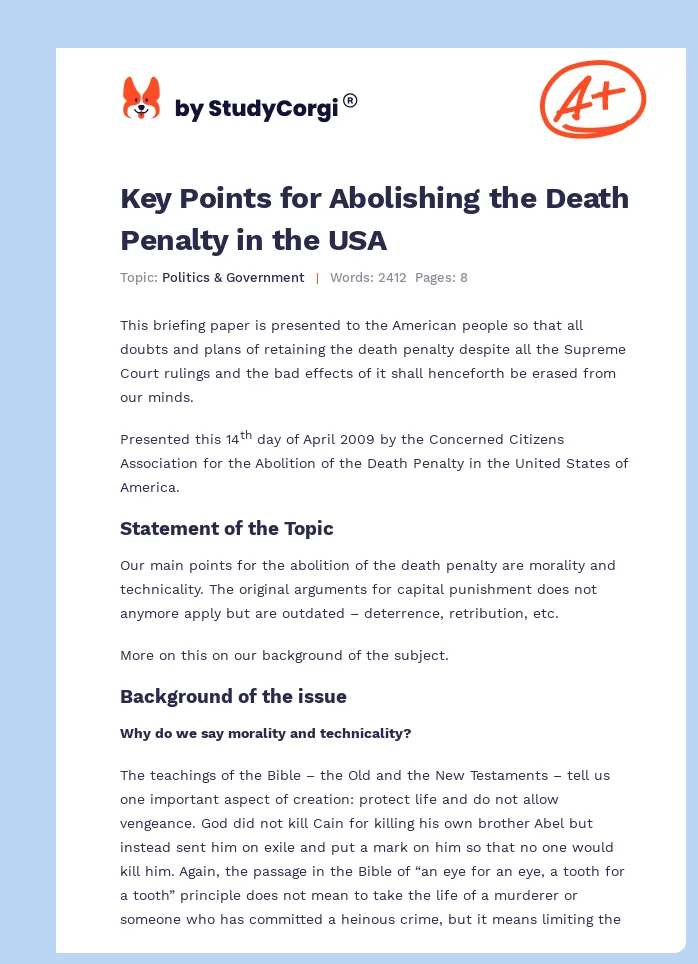 Key Points for Abolishing the Death Penalty in the USA. Page 1