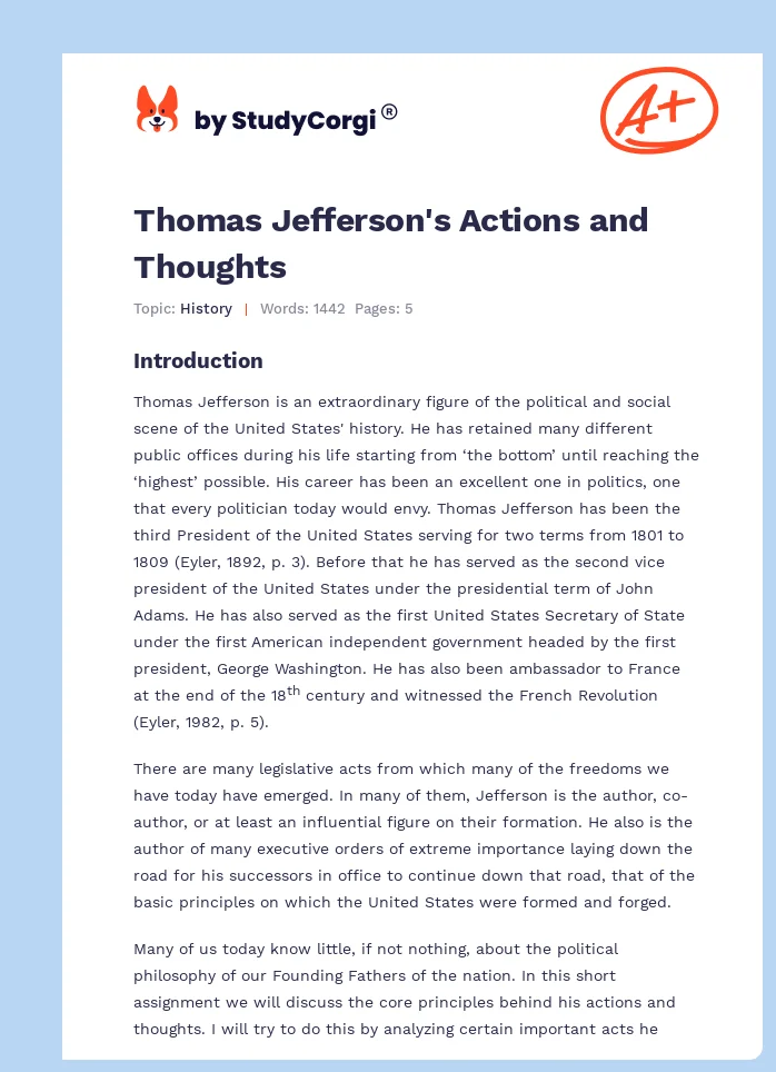 Thomas Jefferson's Actions and Thoughts. Page 1