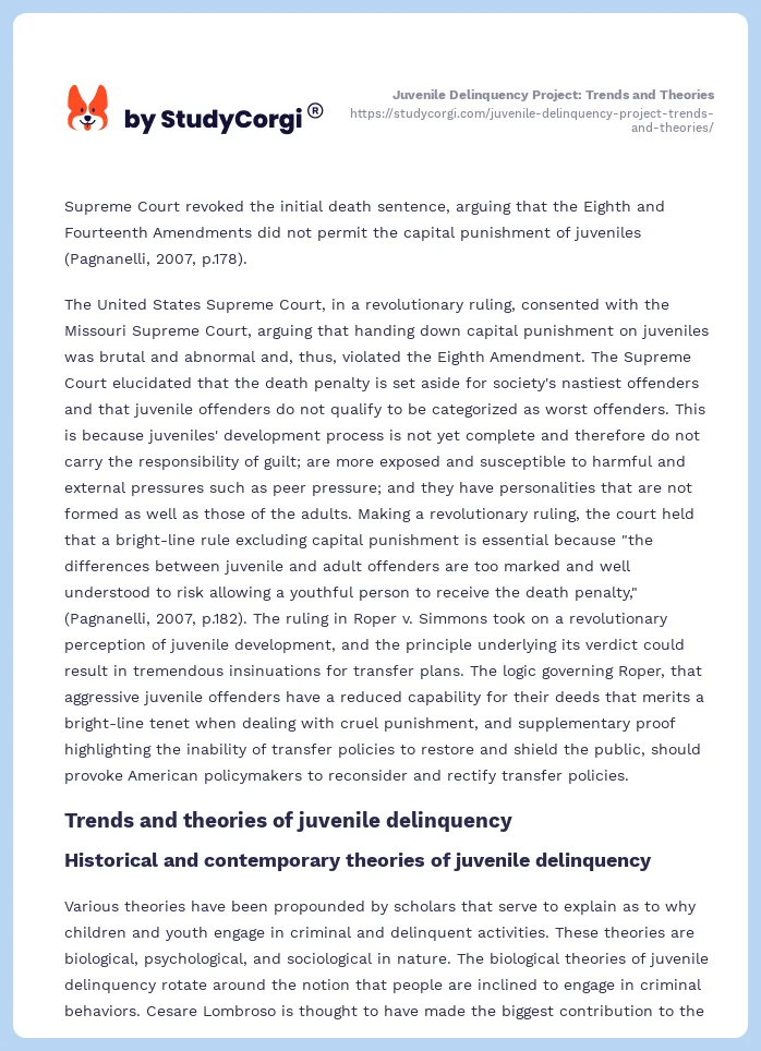 Juvenile Delinquency Project: Trends and Theories. Page 2