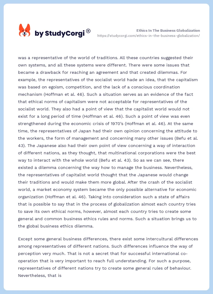Ethics In The Business Globalization. Page 2