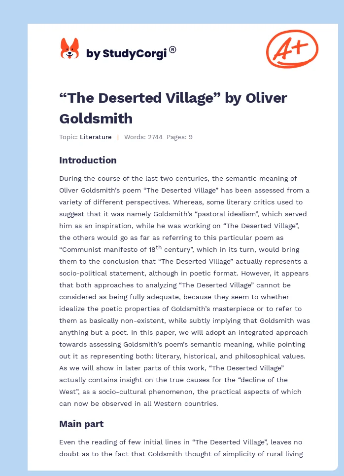 “The Deserted Village” by Oliver Goldsmith. Page 1