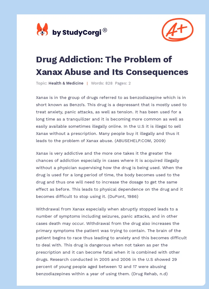 Drug Addiction: The Problem of Xanax Abuse and Its Consequences. Page 1
