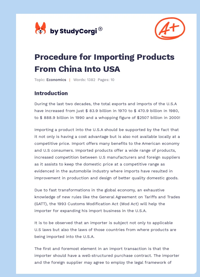 Procedure for Importing Products From China Into USA. Page 1