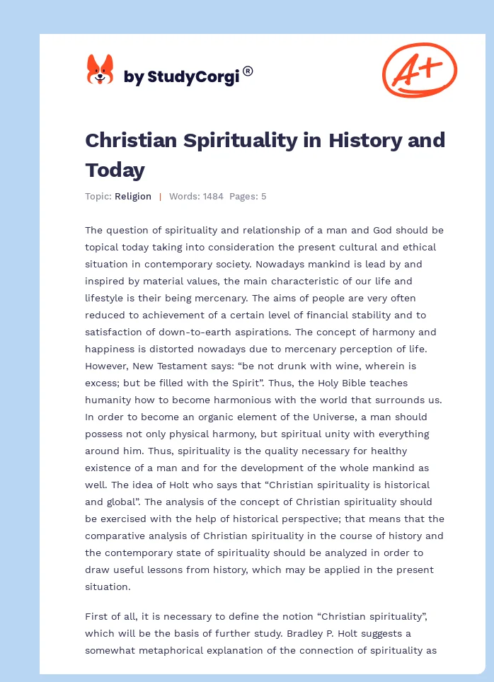 Christian Spirituality in History and Today. Page 1