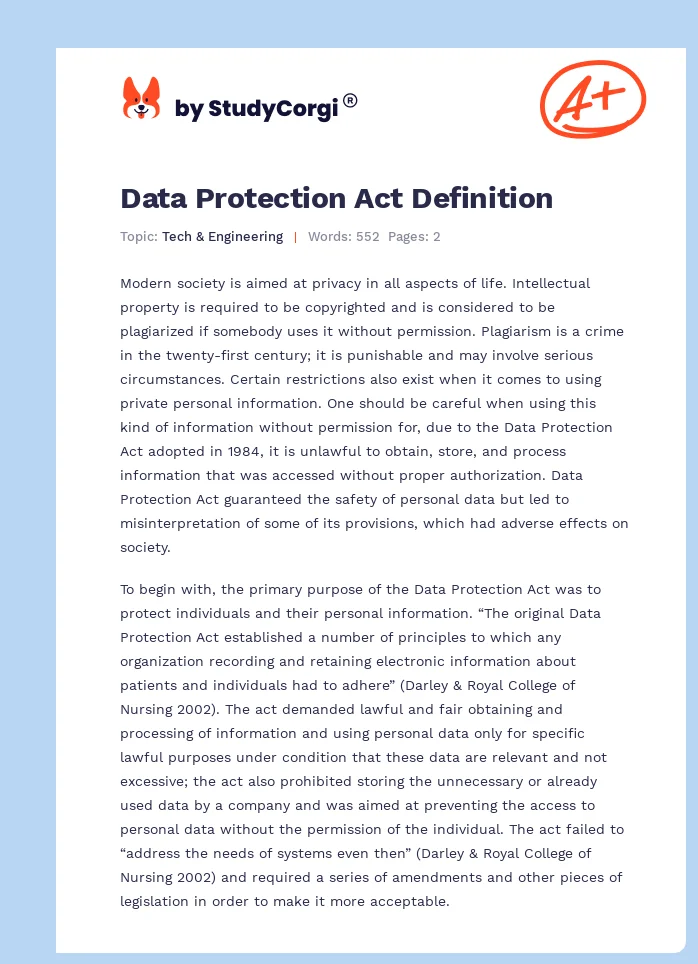 Data Protection Act Definition. Page 1