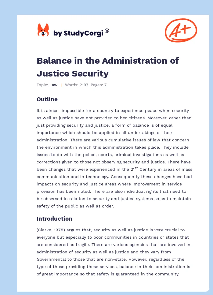Balance in the Administration of Justice Security. Page 1