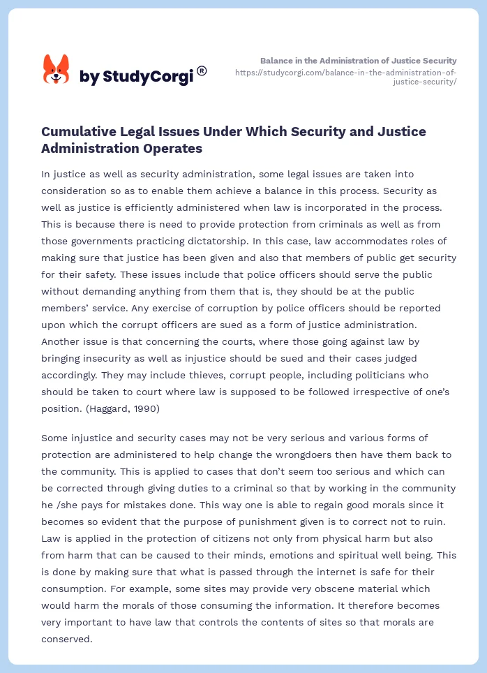Balance in the Administration of Justice Security. Page 2