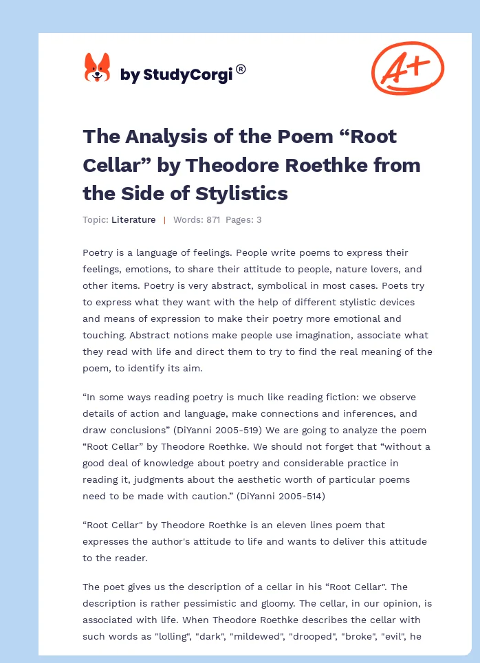 The Analysis of the Poem “Root Cellar” by Theodore Roethke from the Side of Stylistics. Page 1