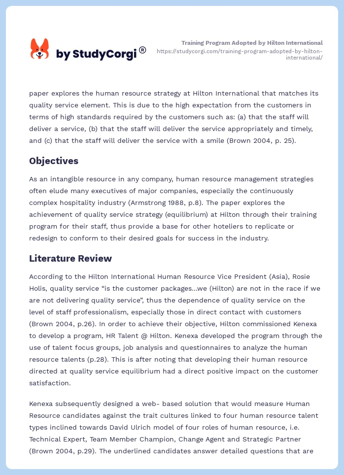 Training Program Adopted by Hilton International. Page 2