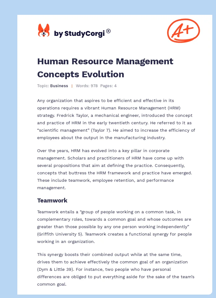 Human Resource Management Concepts Evolution. Page 1