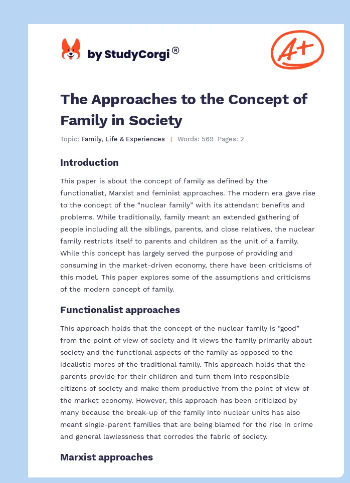 The Approaches to the Concept of Family in Society. Page 1