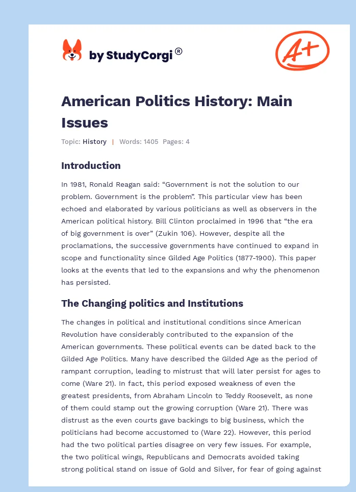 American Politics History: Main Issues. Page 1