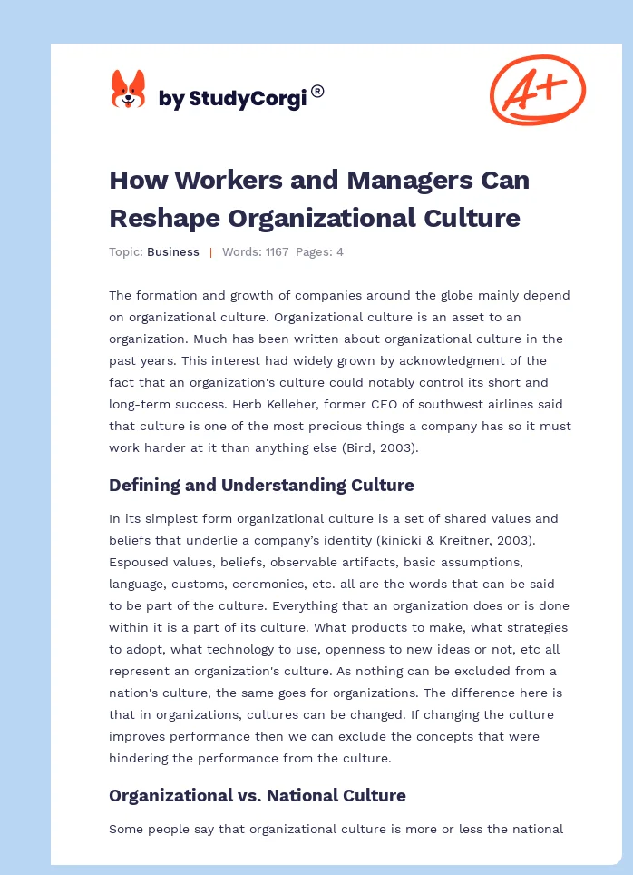 How Workers and Managers Can Reshape Organizational Culture. Page 1