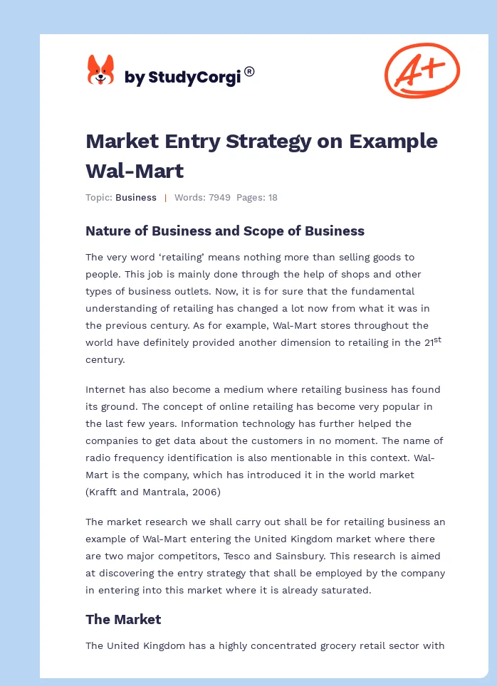 Market Entry Strategy on Example Wal-Mart. Page 1