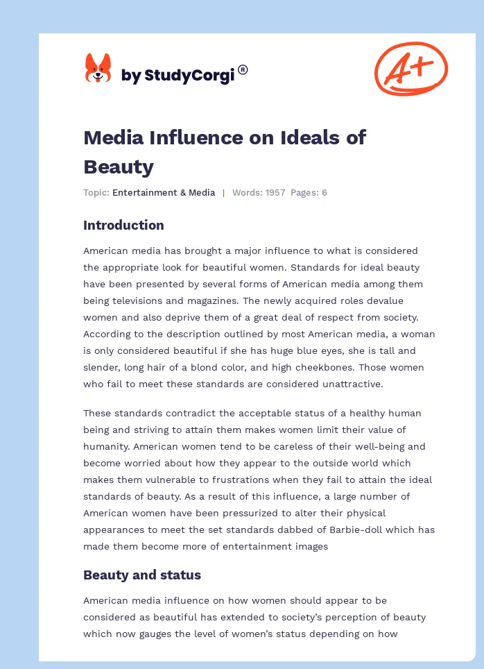 Media Influence on Ideals of Beauty. Page 1