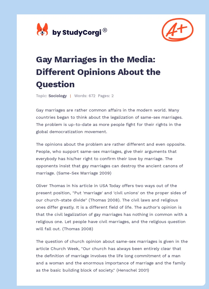 Gay Marriages in the Media: Different Opinions About the Question. Page 1