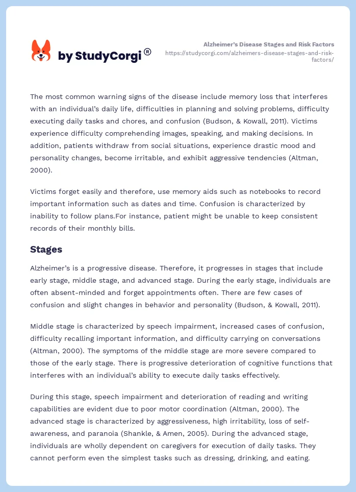 Alzheimer’s Disease Stages and Risk Factors. Page 2