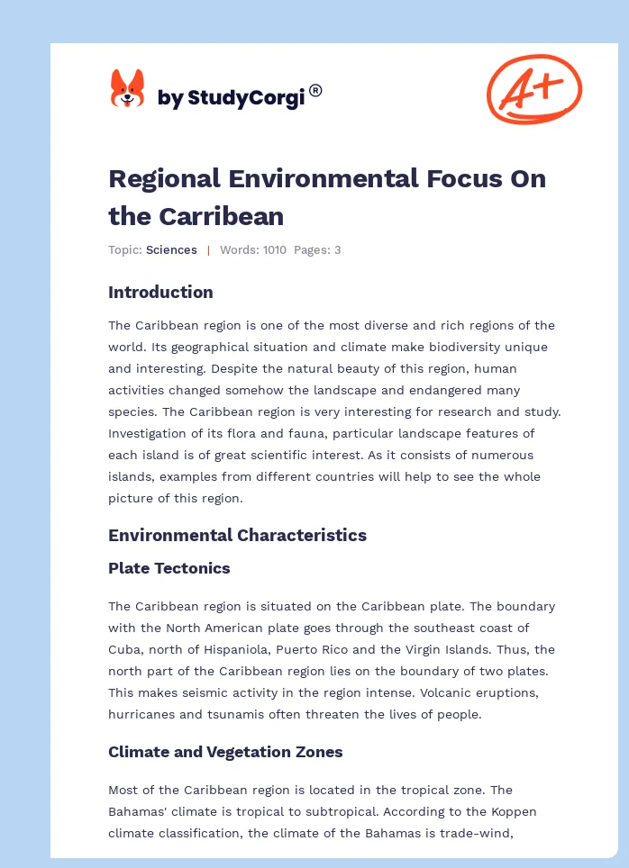 Regional Environmental Focus On the Carribean. Page 1