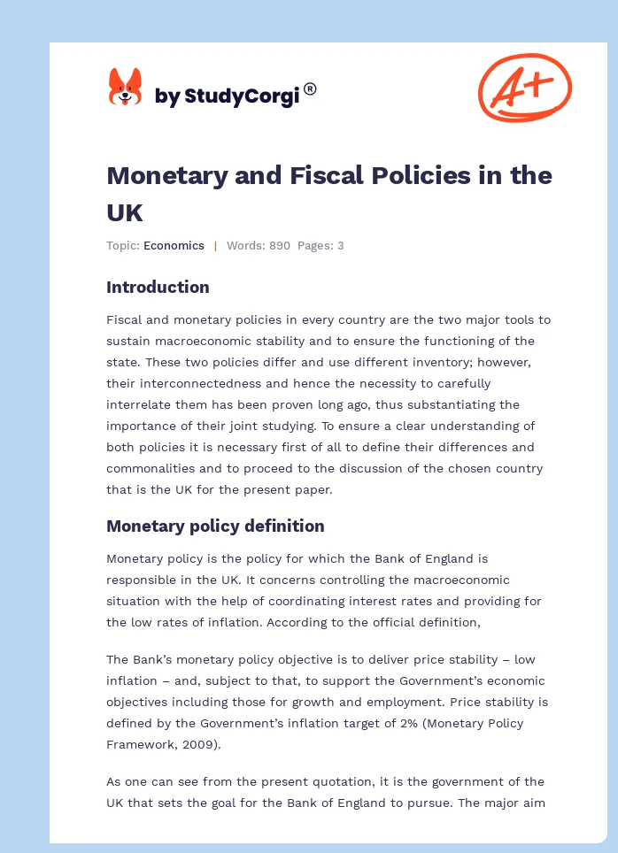 Monetary and Fiscal Policies in the UK. Page 1