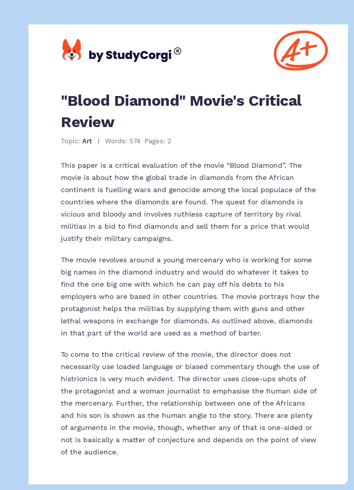 "Blood Diamond" Movie's Critical Review. Page 1