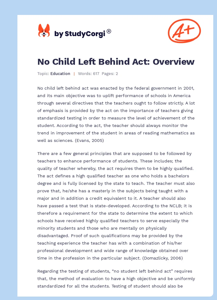 No Child Left Behind Act: Overview. Page 1