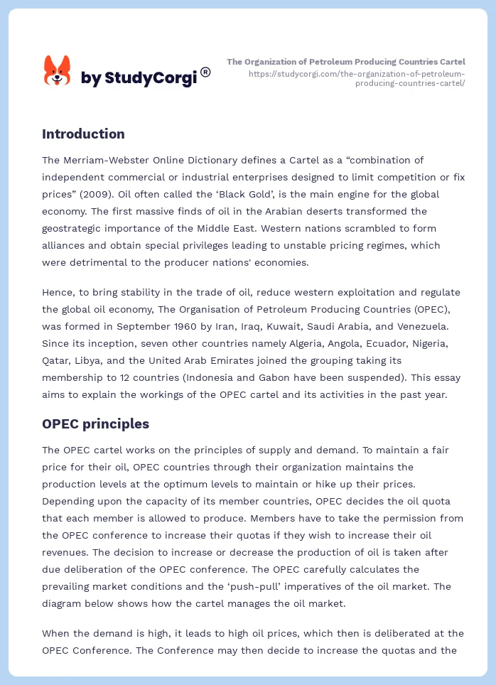 The Organization of Petroleum Producing Countries Cartel. Page 2