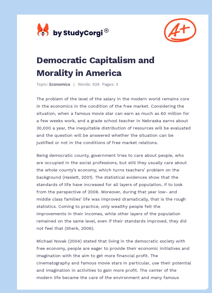 Democratic Capitalism and Morality in America. Page 1