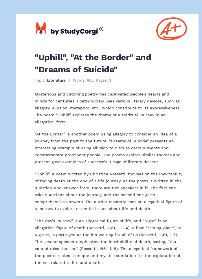 "Uphill", "At the Border" and "Dreams of Suicide". Page 1
