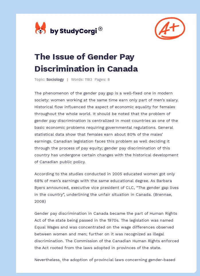 The Issue of Gender Pay Discrimination in Canada. Page 1