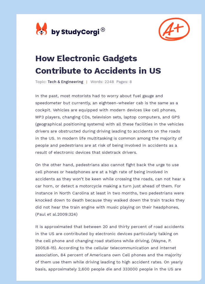 How Electronic Gadgets Contribute to Accidents in US. Page 1